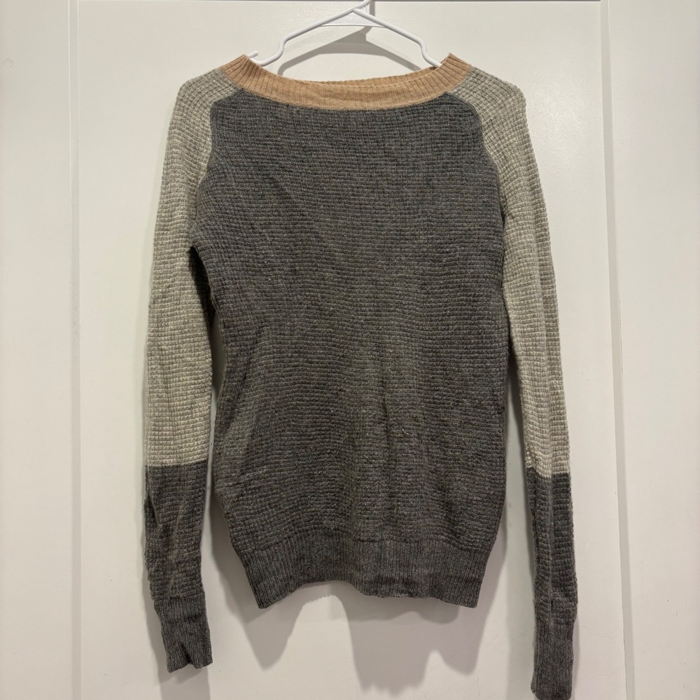 J.Crew Italian Cashmere Colorblock Waffle Knit Sweater XS Grey Tan 20353 FA12